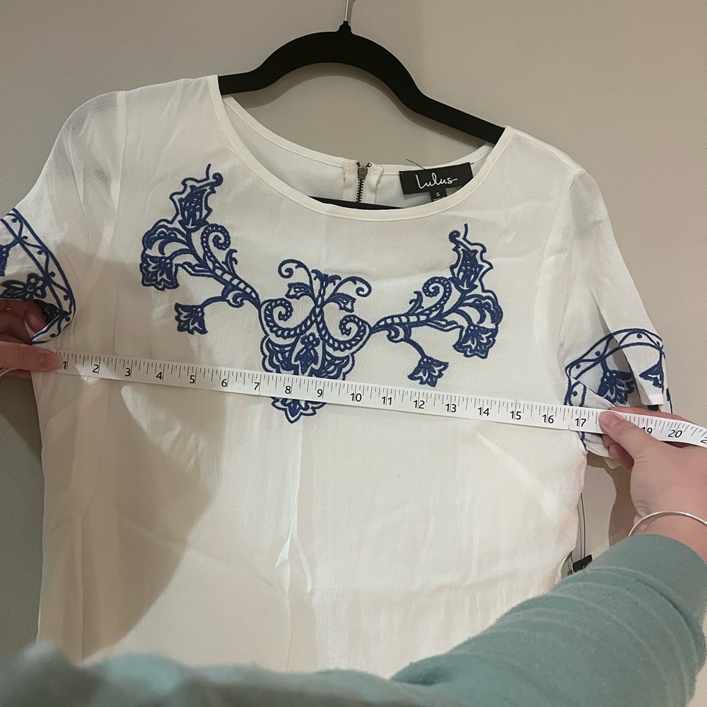 Lulus Tale to Tell Blue and Ivory Embroidered Shift Dress NWT - Picture 8 of 10